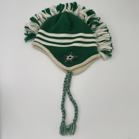 adidas Other - Dallas Stars Knit Hat Beanie Mohawk Fringed Tassels Green‎ White Adidas